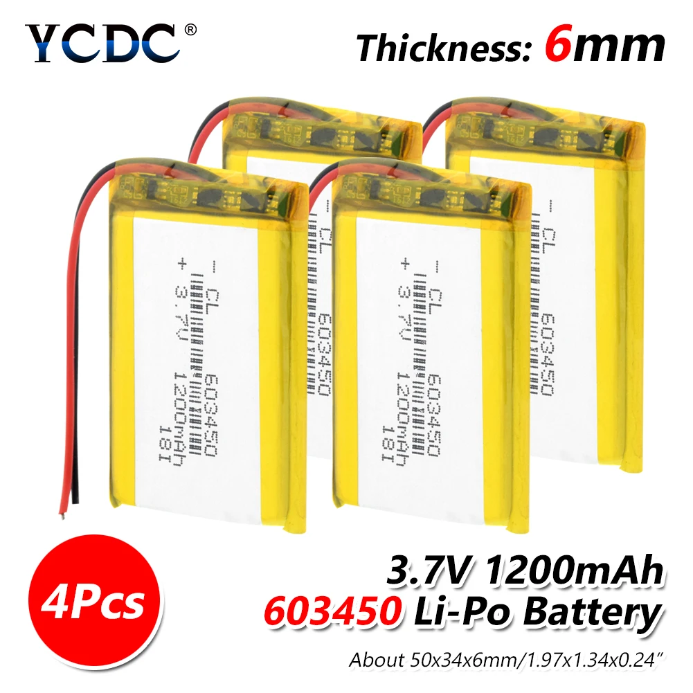 1/2/4 шт 3,7 V литий-ионный полимерный Дополнительный внешний аккумулятор, 603450 1200 мА/ч, Батарея Замена 3,7 вольт Перезаряжаемые литий-полимерный литий-полимерные элементы акумуляторная батарея - Цвет: 4 pieces