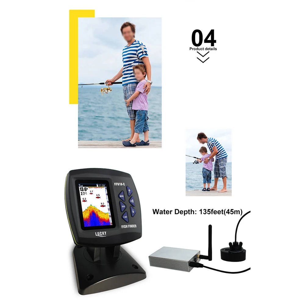 LUCKY fish finder 300 м беспроводной 3,5 дюймовый ЖК-эхолот локатор для рыб лодка эхолот сигнализация детектор рыб