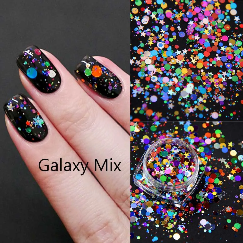 Galaxy Mix 1jar Nail Art AB блестки микс сердце круглый акриловый блеск шестигранный лак для ногтей блестки голографическая звезда украшения для ногтей разные размеры - Цвет: Galaxy Mix