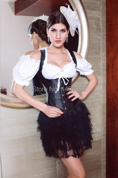 free shipping instyles top only Plus Size Sexy Burlesques Underbust Corset Basques and Thong Lingerie Laced Up Back walsonstyles | Женская