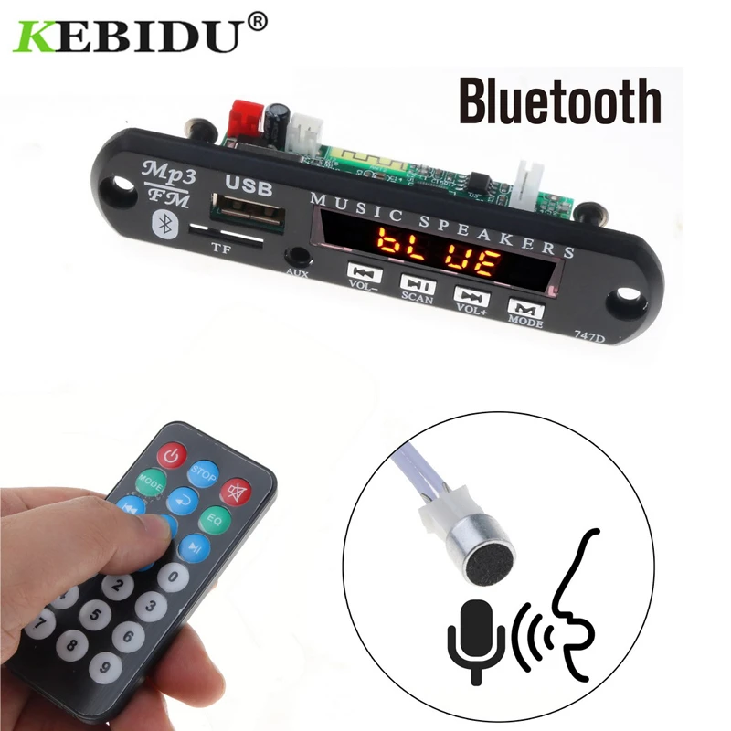 MP3 плеер KEBIDU 5 В 12 в Bluetooth Handfree автомобильный комплект TF USB 3 мм AUX аудио декодер