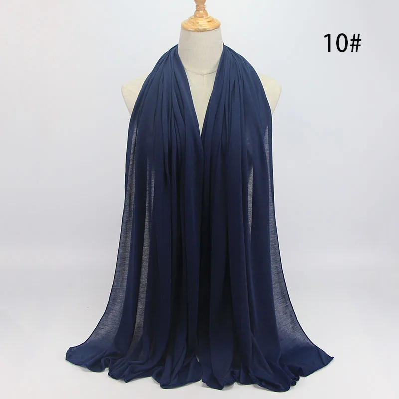 COLOR 10 navy Мусульманский хиджаб исламский женский мусульманский хиджаб шарф Эластичный Джерси-шарф хлопок мягкие шали простые шарфы - Цвет: COLOR 10 navy
