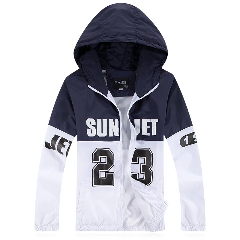 2015 New Autumn Men Jacket Windbreaker Hoodie Zipper Thin Sport Coats Patchwork Letter Printed Waterproof Outwear Coat WS492 | Мужская