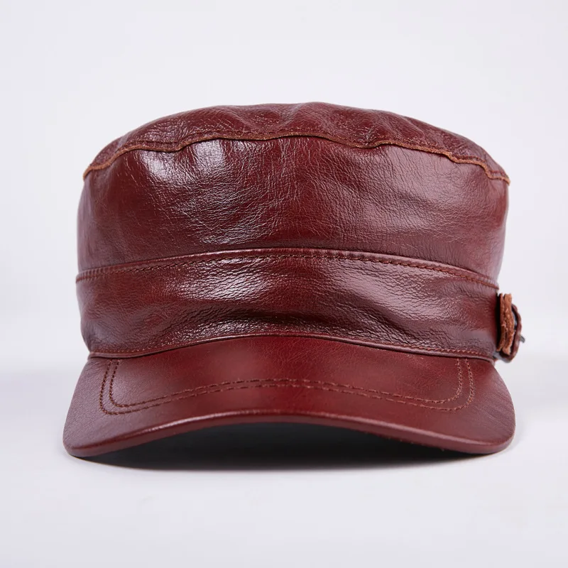 100% Genuine Leather Baseball Cap New Men's Real Male Adult Solid Adjustable Army Hat Winter Warm Peaked B-7204 | Аксессуары для