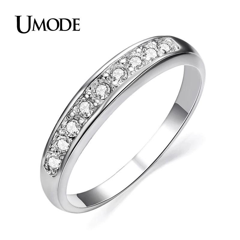 UMODE Обручальное кольцо с покрытием из белого золота и 9 драгоценными камнями