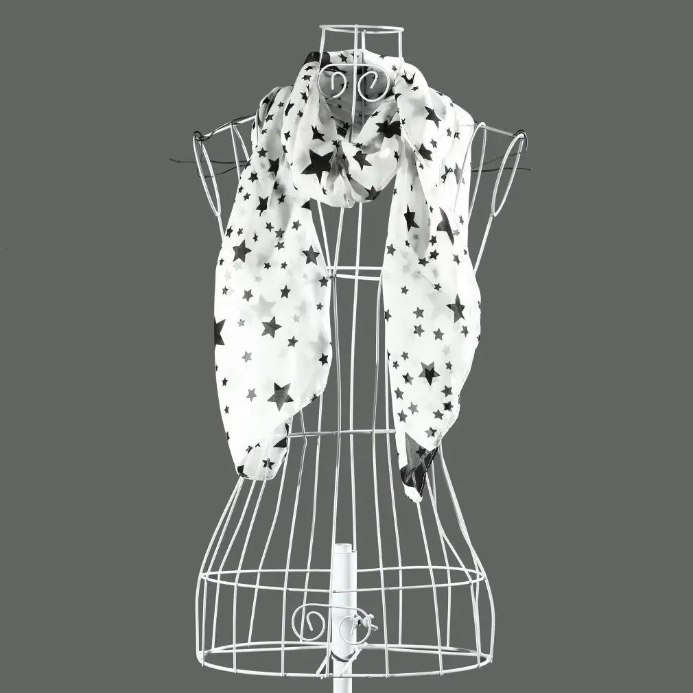 Women Black White Stars Soft Long Chiffon Neck Wrap Kerchief Scarf Stole | Аксессуары для одежды