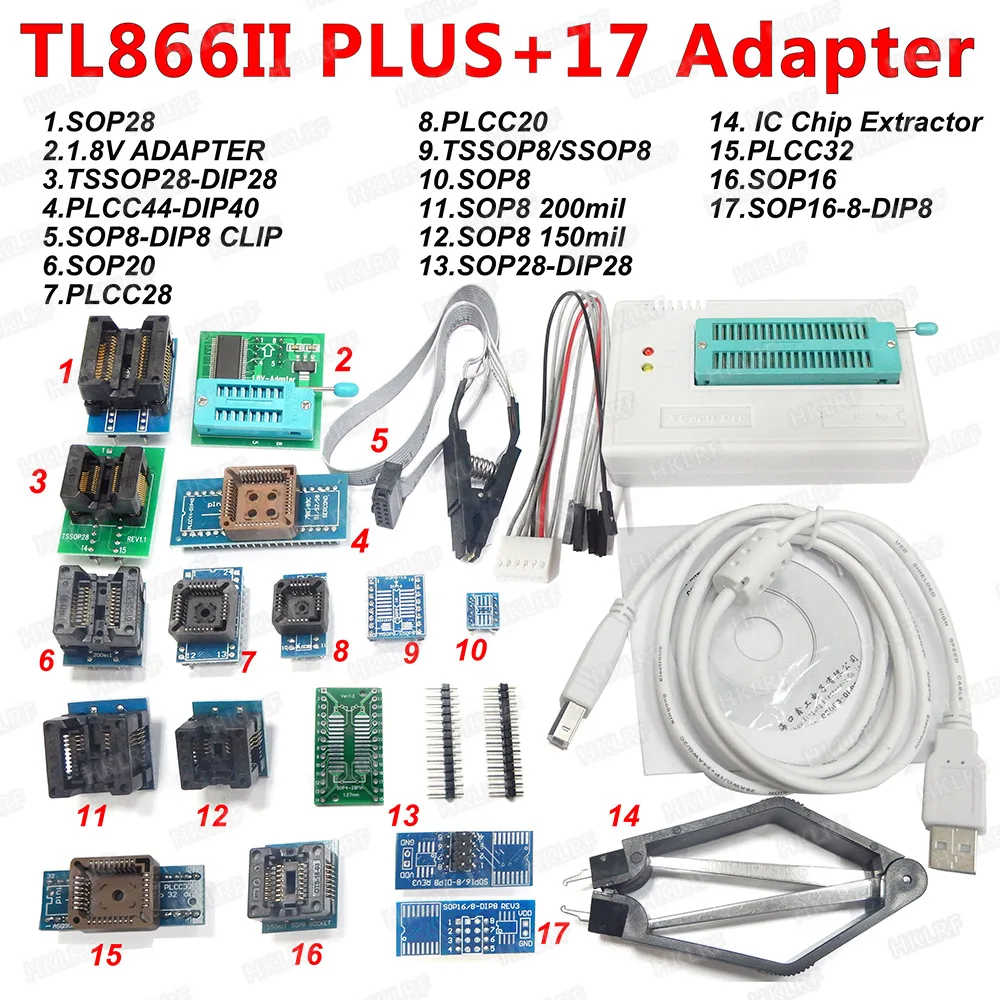 V9.00 XGecu TL866ii плюс программист DIY комплект+ 24 адаптера лучше, чем TL866A TL866CS программист