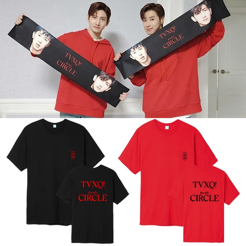 Мужская Футболка KPOP TOHOSHINKI футболка унисекс TVXQ с кругом летняя коротким рукавом