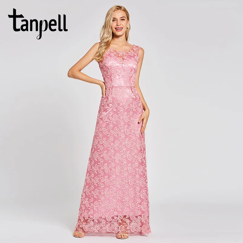 Кружевное Вечернее Платье Tanpell Персиковое платье в пол без рукавов