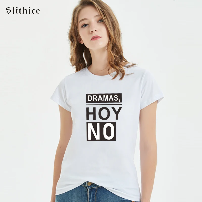 Slithice футболки для женщин летняя футболка s Топы испанские буквы принт драм