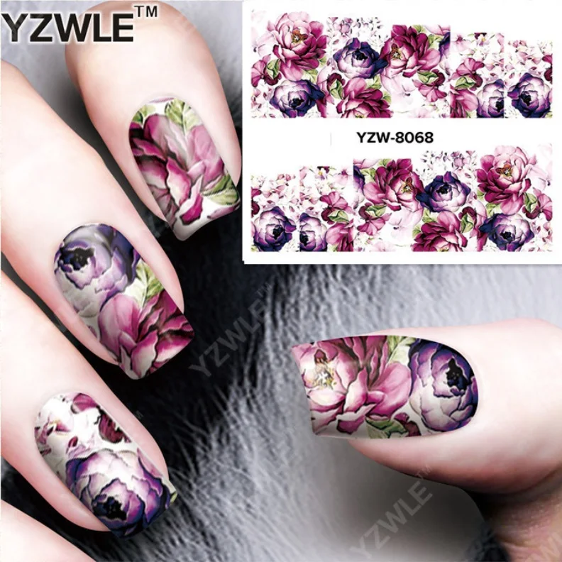 1PC YZWLE Flower Series Stickers Nails Blooming Fashion for Lavender Nail Art Water Transfer New | Красота и здоровье