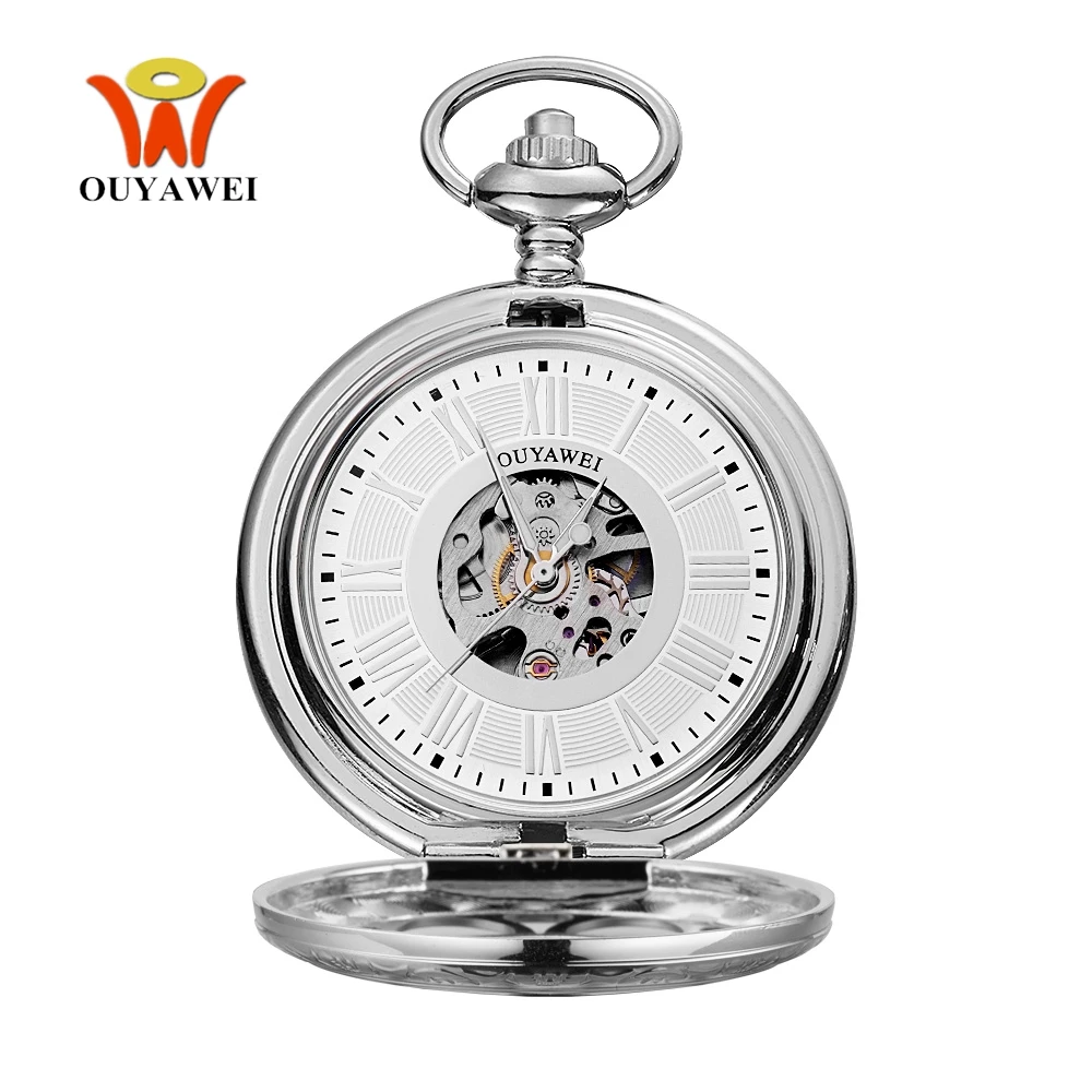 Лидирующий бренд OYW механические ручные карманные часы мужские серебристые