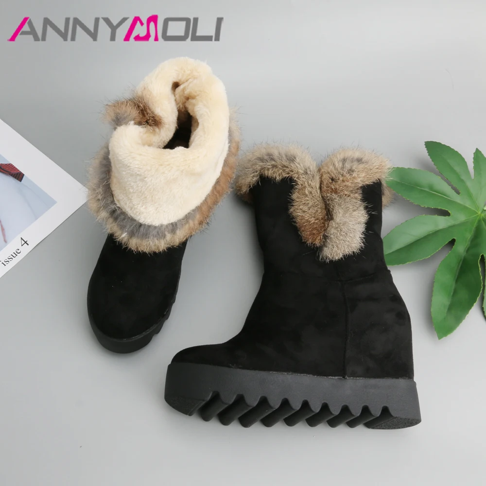 Зимние сапоги до середины икры ANNYMOLI женская зимняя обувь увеличивающие рост