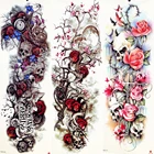 3D сливы цветение Луна Дерево красная роза временные татуировки наклейки большой замок цветок крест татуировки наклейки для мужчин женщин мужчин ноги тату череп