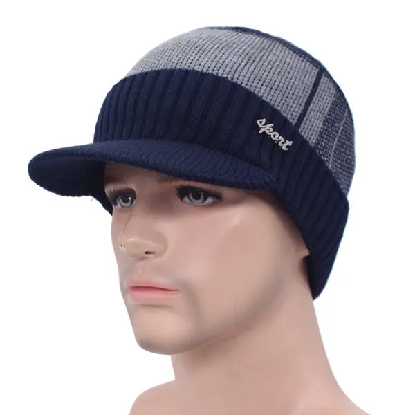 navy gray hat Вязаная шапка Мужская Зимняя Шапка-бини зимние шапки для мужчин шарф меховая шапка женская зимняя шляпу Beany Балаклава шапочки шапка - Цвет: navy gray hat