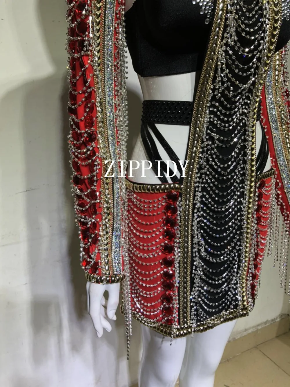 Блестящее черное красное платье стразы сексуальная сценическая одежда цепочки