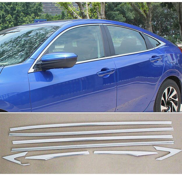 

8PCS FIT FOR HONDA CIVIC 2016 2017 LHD CHROME BUTTOM WINDOW SILL TRIM SURROUND COVER MOLDING LINING ACCENT GARNISH STAINLESS