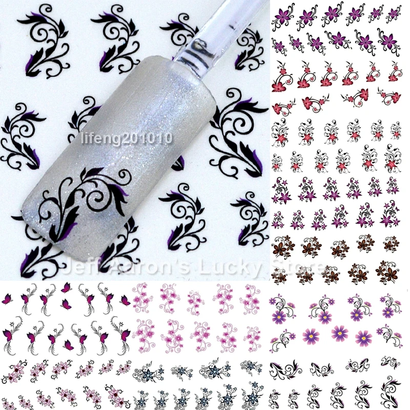 

12 Pieces beauty water transfer nail art stickers decals manicure nails decoration supplies tools floral flower design 5768