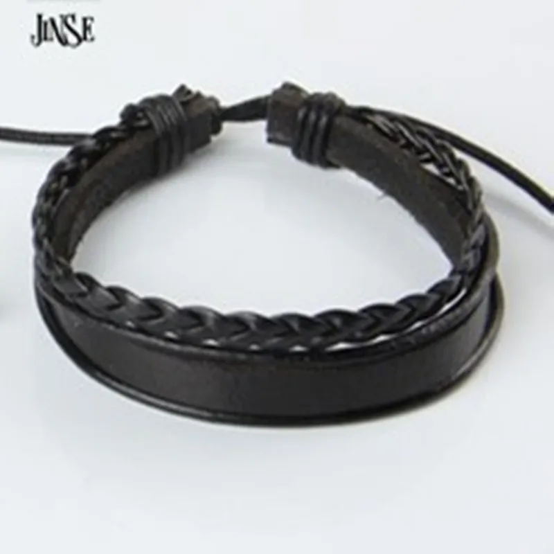 JINSE Корейский мужской и женский двойной плетеный кожаный браслет унисекс