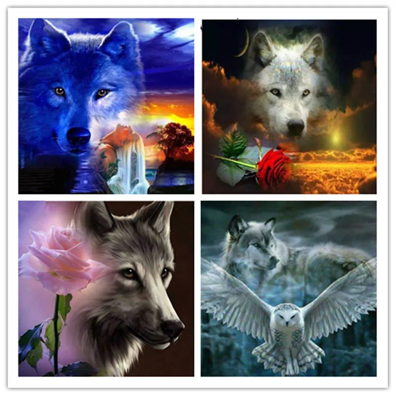 NEW The Wolf and the flower diamond painting cross stitch mosaic square/round beads crafts home decor embroidery | Дом и сад