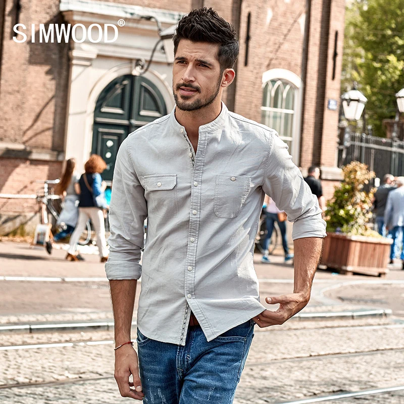 SIMWOOD 2019 новые весенние рубашки домашние муж. для мужчин Slim Fit с длинным рукавом и