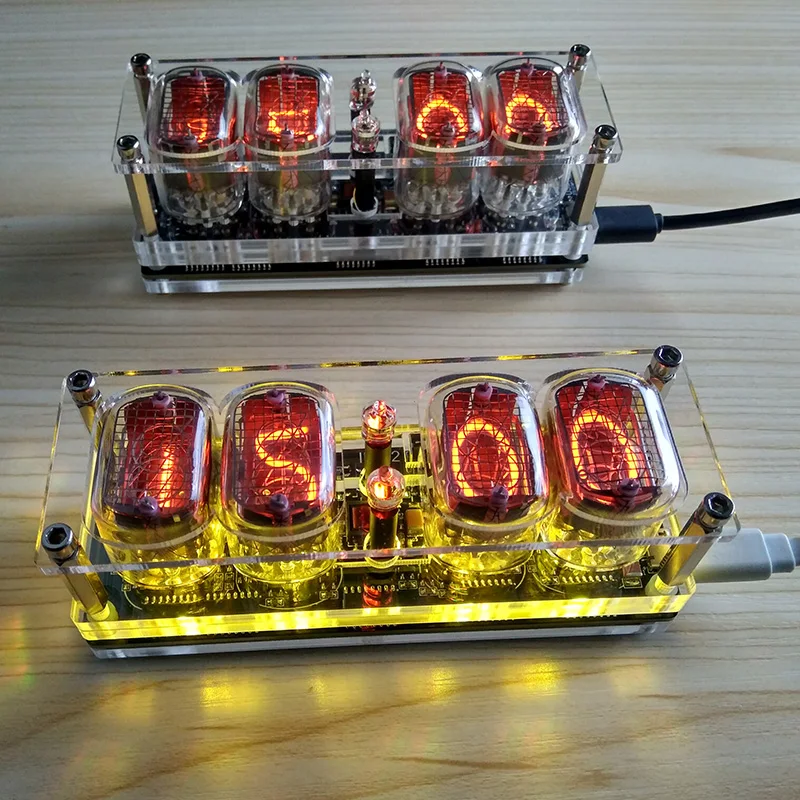 DIY 4 бит RGB светодиодный свечение цифровая плата часов Nixie трубка часы комплект DIY электронные настольные часы в стиле ретро RGB трубка в комплект не входит