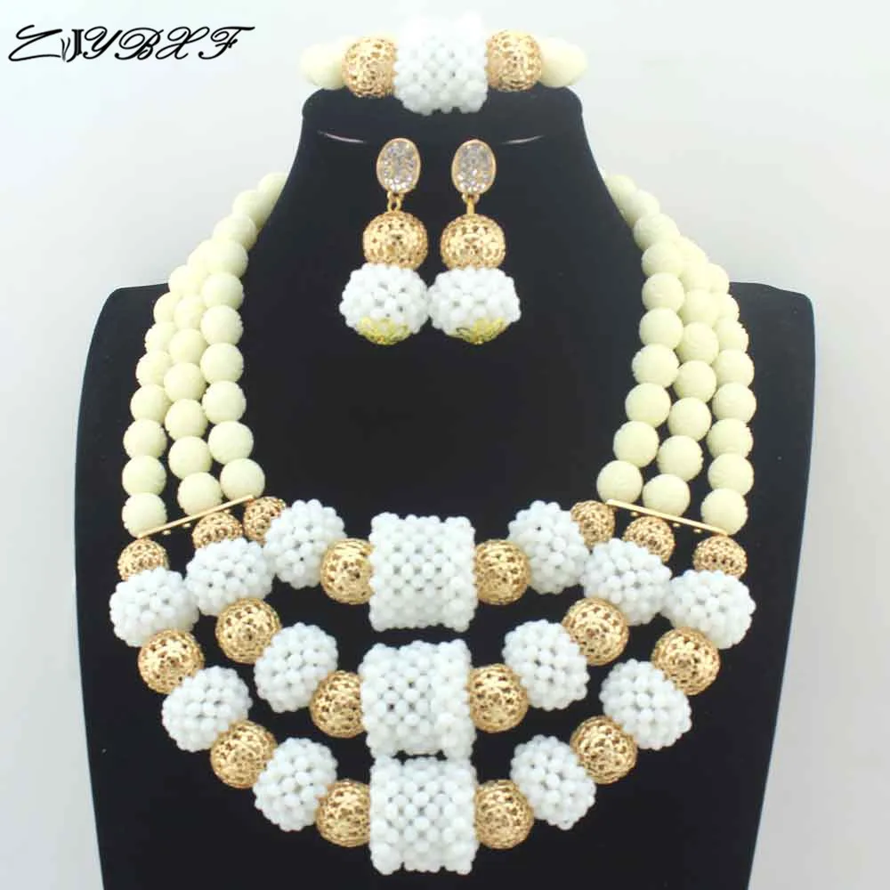 

Fantastic Dubai Gold Bridal Statement Necklace Set White African Jewelry Sets Crystal Beads Wedding Jewelry Free Shipping L0076