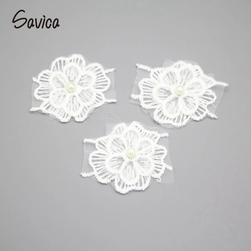 Savica 6pcs/lot White Pearls Lace Flower Embroidery Patch Sewing Patches DIY Badge Applique Fabric Craft Garment Materials LX113 | Дом и сад