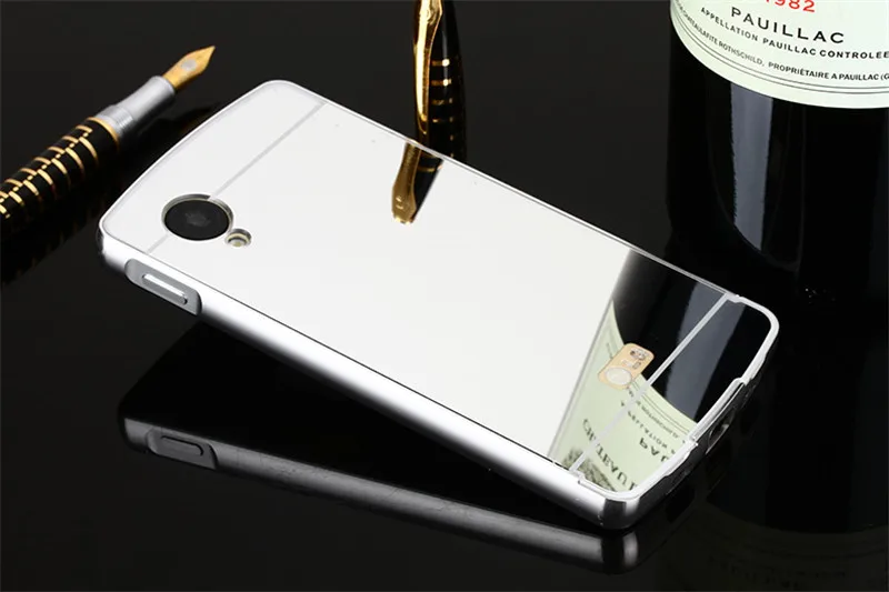 Fashion Edge Metal Aluminum + Acrylic Hard Mirror Hybrid Bumper For LG Google Nexus 5 E980 Case Cell Phone Cover Cases |