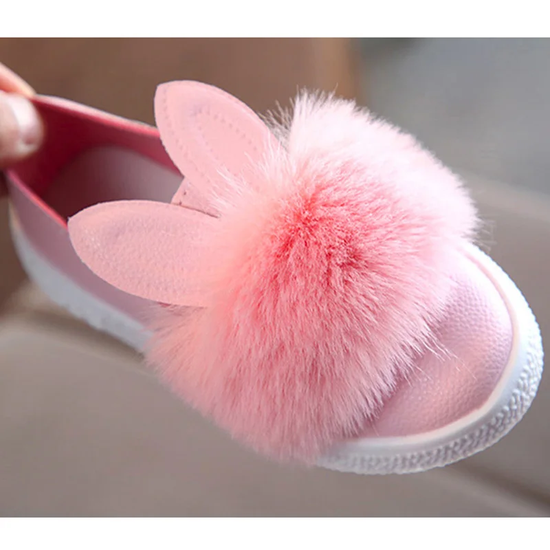 Spring Autumn Cute Toddlers Baby Girls Rabbit Ear Pompom Shoes For Children Kids Leather Single White Pink Green Color | Детская одежда