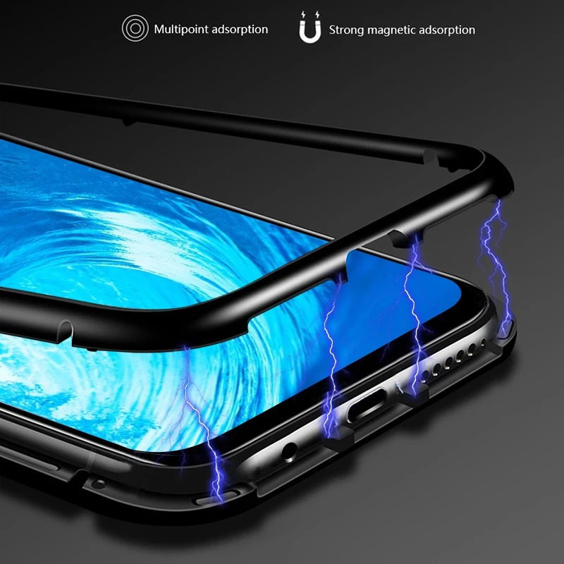 Магнитный стеклянный чехол для телефона Huawei Honor 8x10 металлическая рамка бампер P30