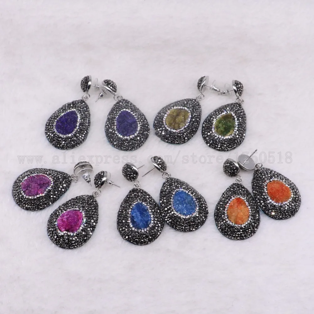 5 пар druzy серьги камень проложить кристалл пользовательские ювелирные изделия