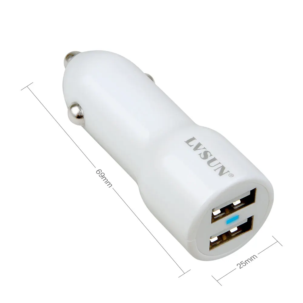 Lvsun 5V 2A Белый Универсальный 2 порта двойной USB Автомобильное зарядное устройство
