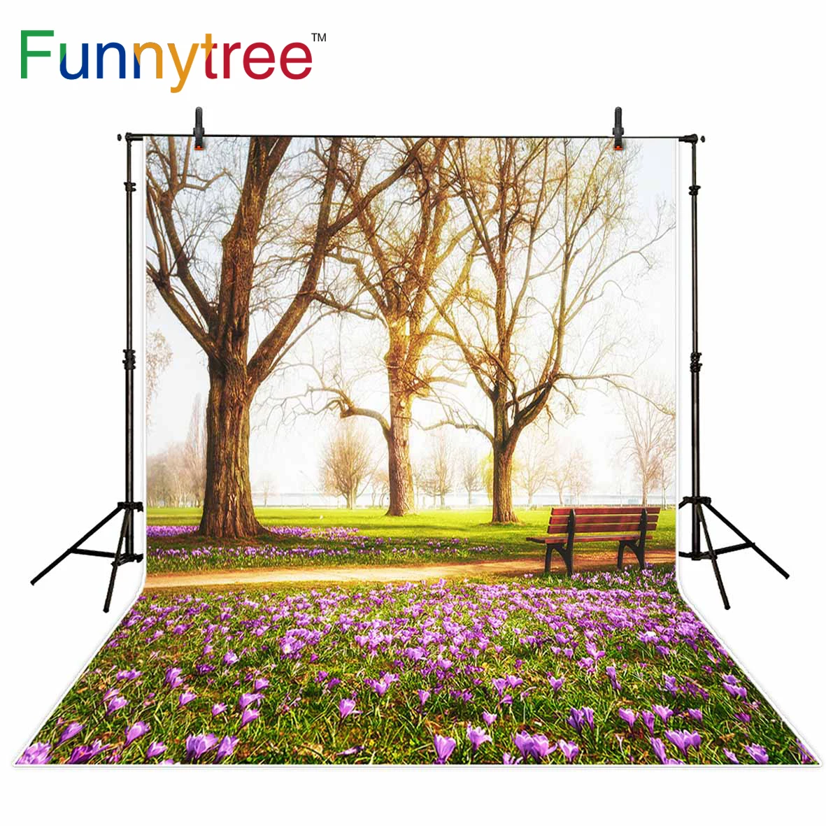 Фон Funnytree для фотопарка фиолетовый цветок природное дерево скамейка фон