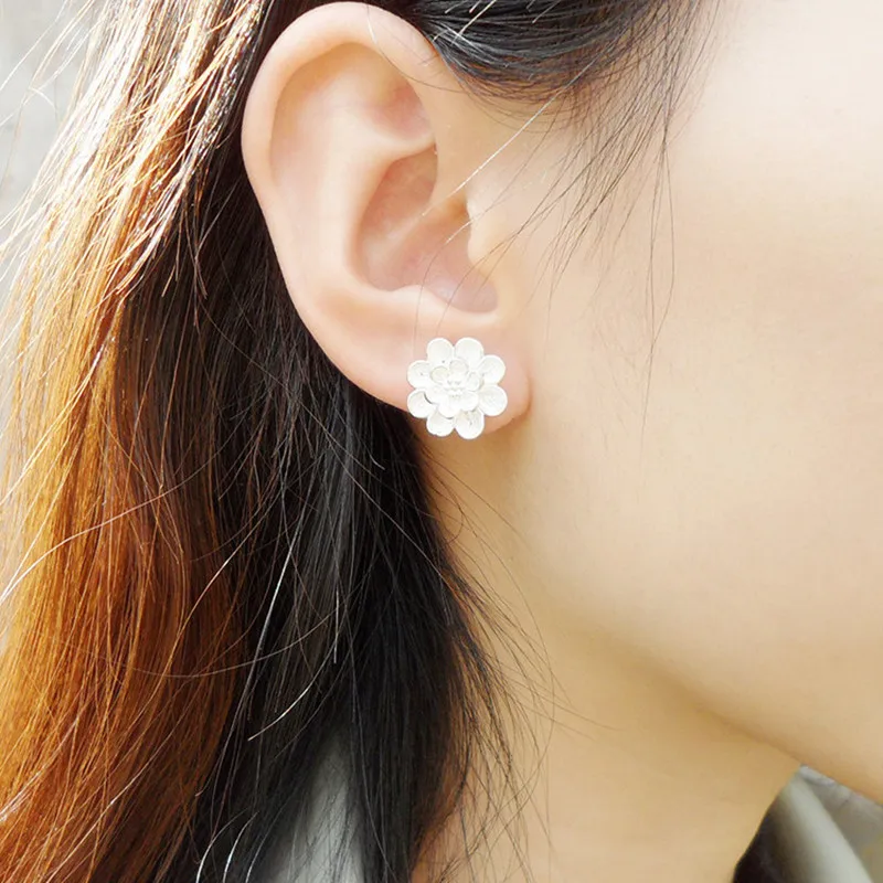 Маленькие серьги гвоздики из стерлингового серебра 999 пробы с цветами для женщин