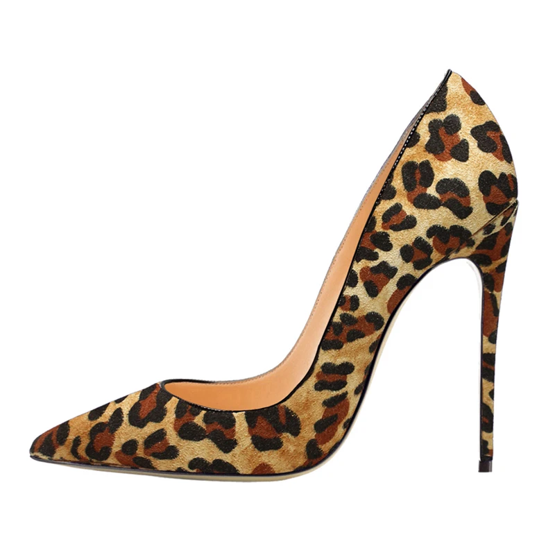 12CM Heel Height Женская пикантная обувь для торжеств в леопардовом стиле; туфли-лодочки без застежки с острым носком в простом стиле; туфли на высоком каблуке 12 см; C011A - Цвет: 12CM Heel Height