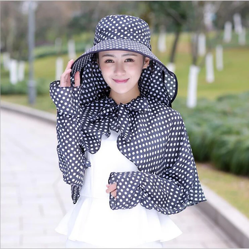 Женское летнее Хлопковое платье в горошек с широкими полями козырек шапки