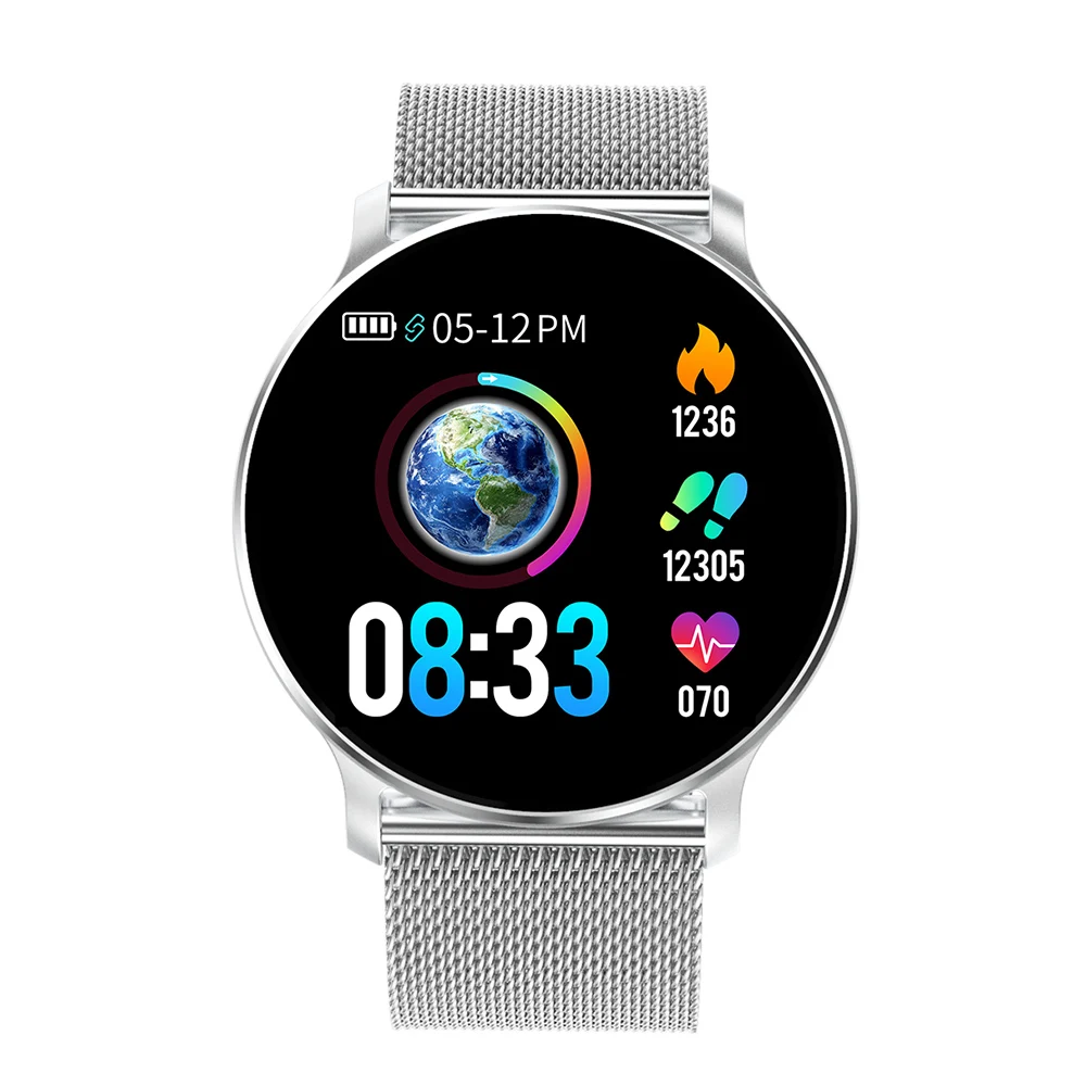 Silver steel strap Rundoing NY03 Smart Watch IP68 waterproof Heart rate monitor Smartwatch Message reminder Fitness tracker For Android and IOS - Цвет: Silver steel strap