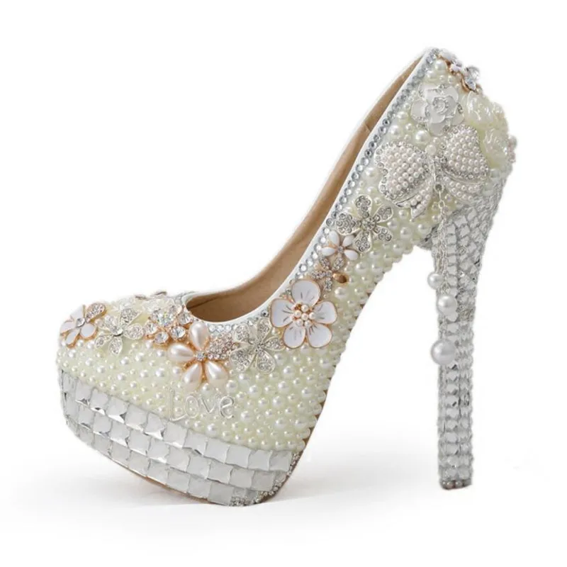 8cm/10cm/12cm/14cm Women Fashion white crystal Wedding shoes Pearl  Rhinestone Bridal Shoes white High-heeled Drilling shoe - купить по  выгодной цене | AliExpress