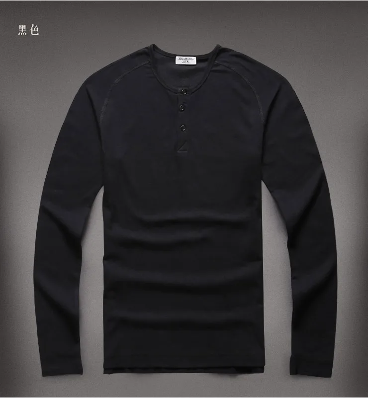 Футболка Henley мужская с длинным рукавом брендовая облегающая однотонная теплая