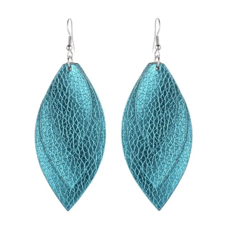 Женские кожаные серьги с блестками в богемном стиле трехслойные блестящие из