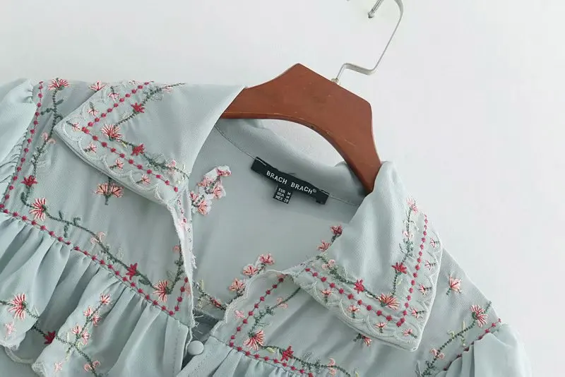 Женская шифоновая блузка с цветочной вышивкой прозрачная длинным рукавом и