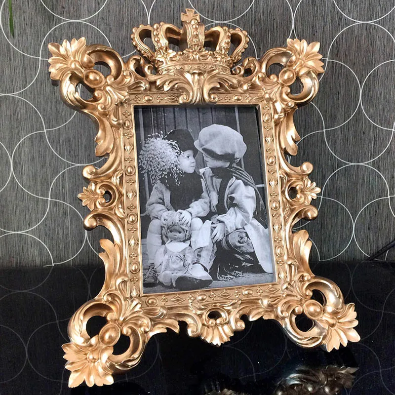 Европейская Оригинальная Фоторамка из смолы стеклянные фоторамки Настольный свадебный реквизит для фотографий Корона фото украшения для дома - Цвет: D 1PCS
