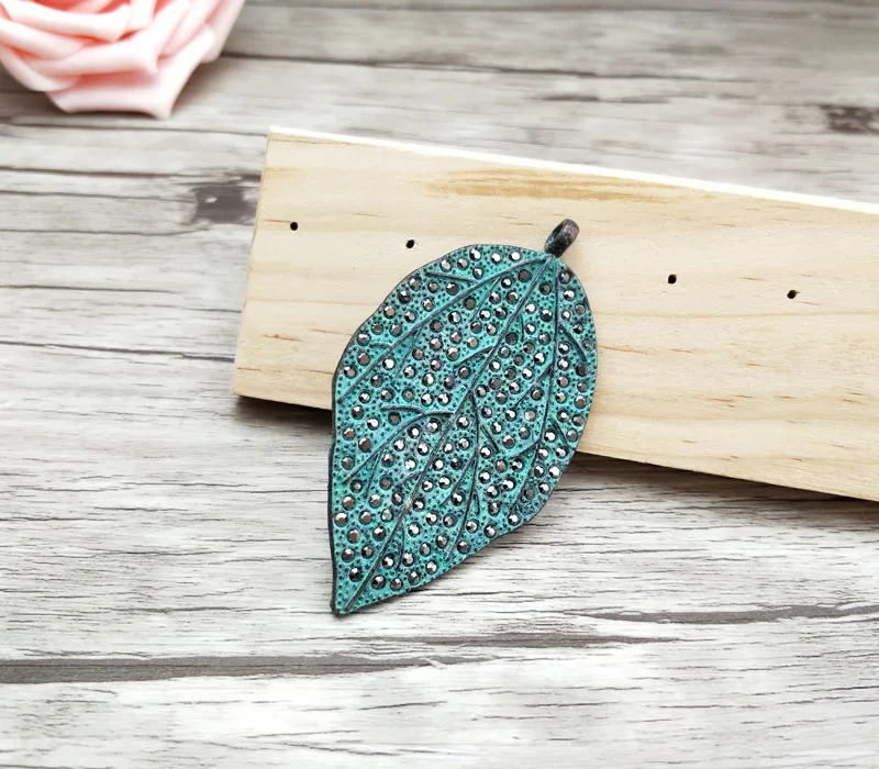 5 шт. металлический латунный кулон в форме листа украшенный стразами DIY ювелирное