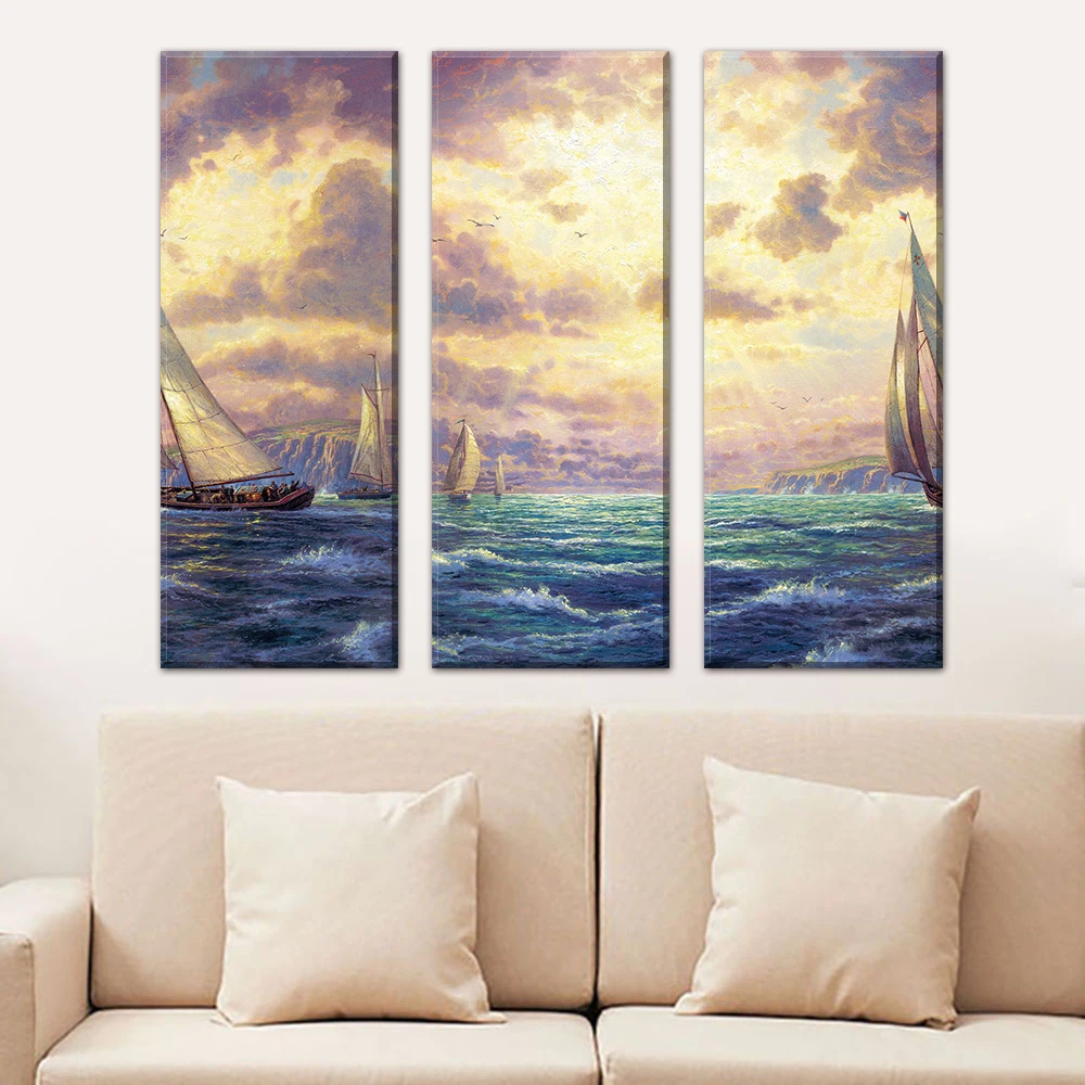 3 Панели абстрактный морской пейзаж печать безрамный холст искусство картина