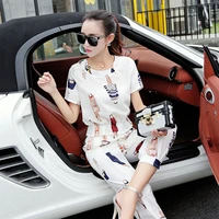 women two piece outfits summer new ladies casual cotton and linen suit cropped trousers short sleeved shirt two piece