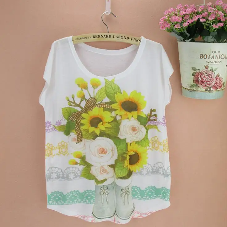 Женская футболка с коротким рукавом и цветочным принтом|printed top|tee shirtwomen short sleeve |