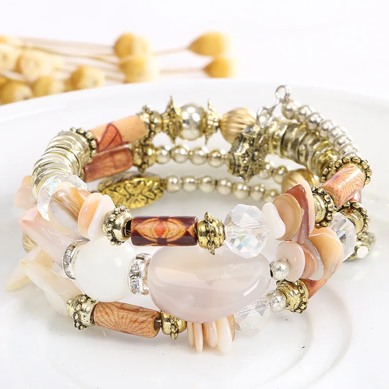 Хит богемные пляжные браслеты для женщин ретро многослойный Кристальный камень