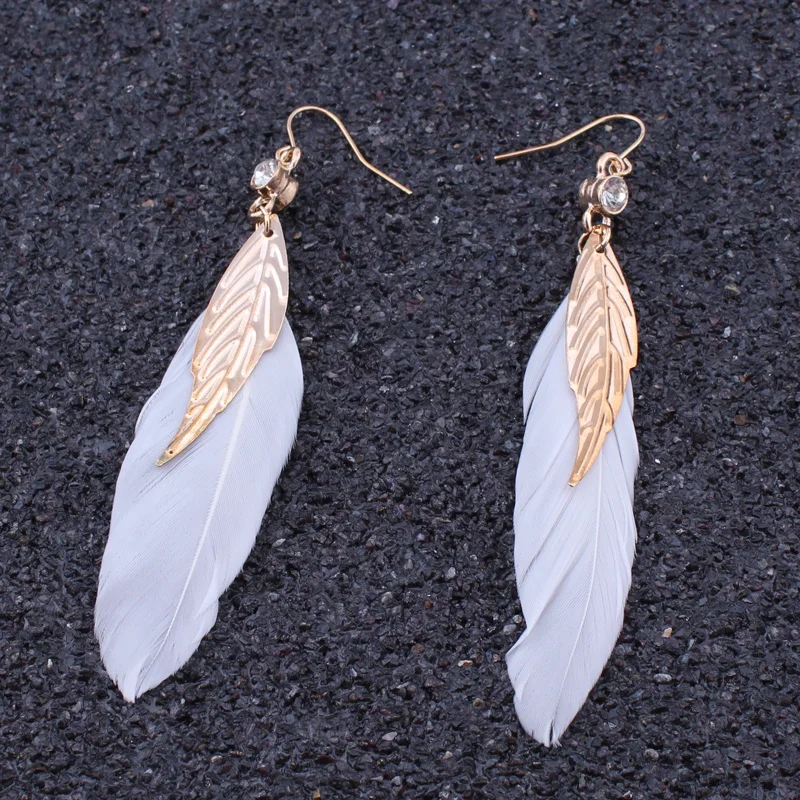 Серьги с перьями винтажные богемные цыганские этнические золотые серьги листом