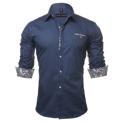 Dark Blue VISADA JAUNA, мужская рубашка, одноцветная, деловая, повседневная, приталенная, мужская, с рукавом, Camisa Social Masculina размера плюс, 5Xl, N128 - Цвет: Dark Blue